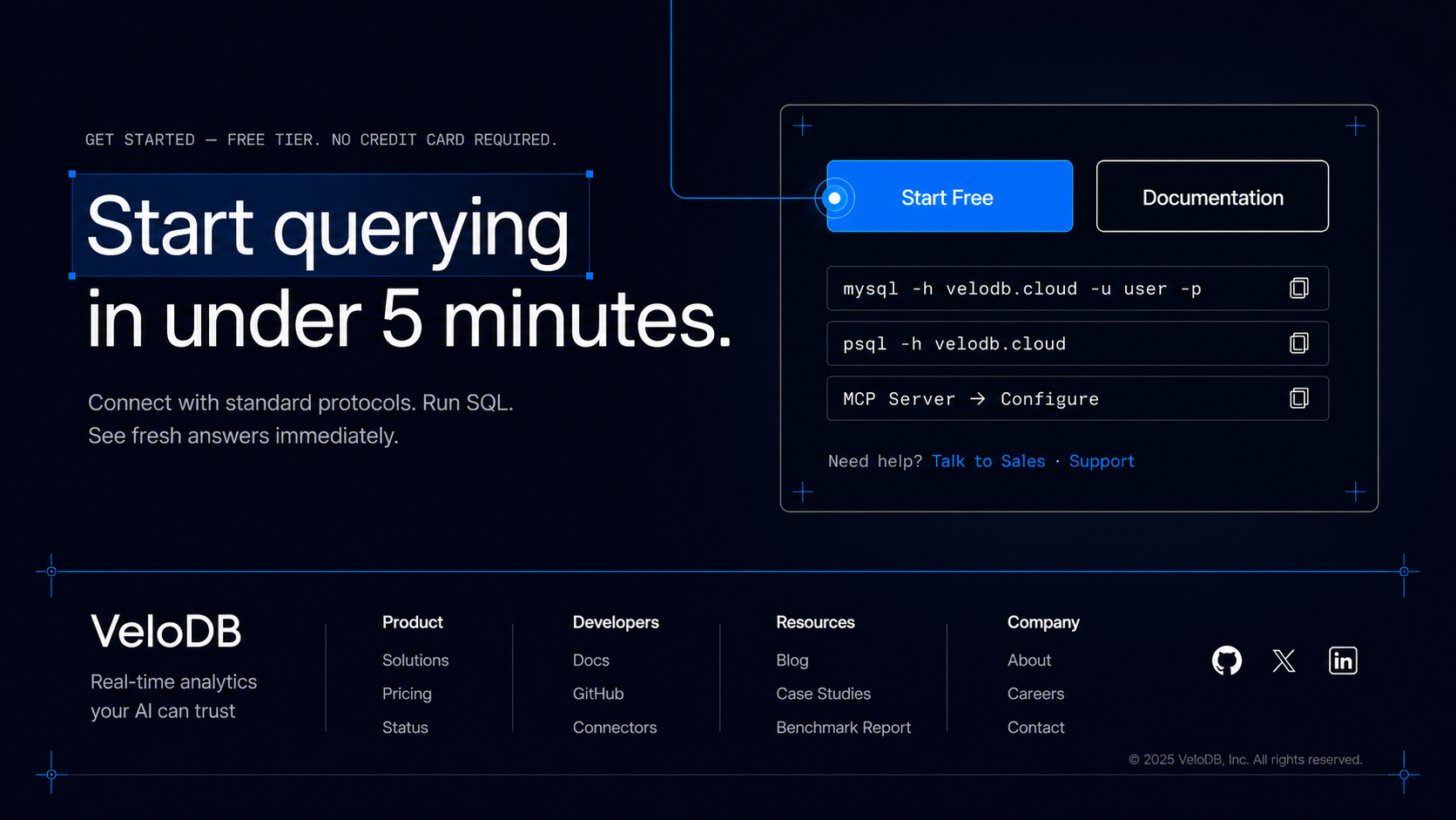 VeloDB CTA footer reference